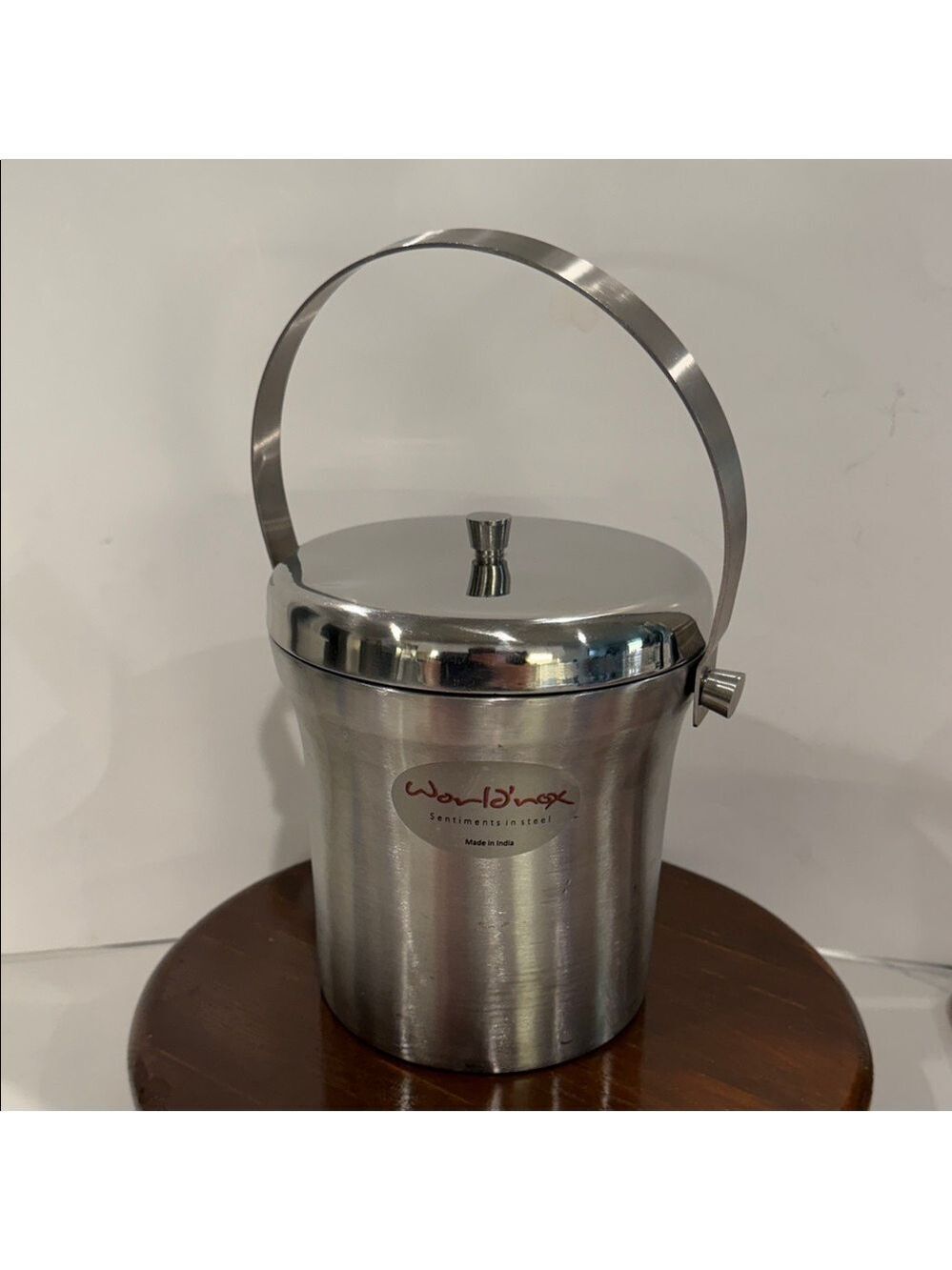 World’nox Stainless Steel 7” Insulated Ice Bucket with Handle. Made in India.